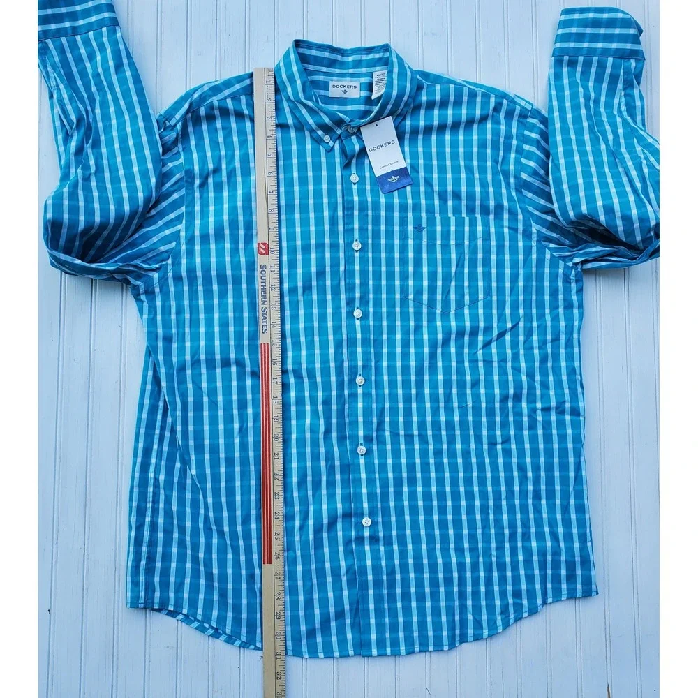 Dockers Mens Blue Teal Comfort Stretch Button Down Shirt‎ XL Long Sleeve New